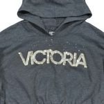 Victoria Sport  Cropped Hoodie Sparkle Rhinestone Logo Grey Long Sleeve Womens M Photo 1