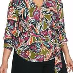 NWT Madison Tropical Print Wrap/Tie Shirt, Large Green Photo 0