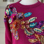 Vintage Western Connection Bedazzled Bling Sequin Sweater Magenta S Pink Photo 1
