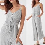 Splendid Crosshatch Jumpsuit Striped Tie Waist Stripes Navy Linen NWT SZ Small Photo 14