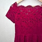 MISSMAY | Dark Red Floral Lace Boatneck Swing Dress box Pleated Stretch | Size L Size L Photo 1