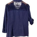 Eden & Olivia Navy Lace Button Up Collared Shirt Photo 1