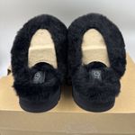 UGG  Disquette Black Suede Fur Cuff Slide Platform Slipper Shoes Size 7 Women New Photo 3
