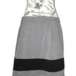 Loft SIZE 8 Gray Jersey Knit Black Stripe Side Zip A-Line Short Skirt Photo 2