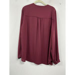 Pleione Womans  Long Sleeve Pullover Blouse XL Maroon V Neck 1/4 Button Up Photo 1