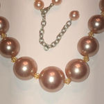 Chunky Pale Pink Boho Beaded Retro Necklace Gold Photo 3