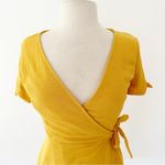 Lulus Lulu’s My Philosophy Golden Yellow Wrap Mini Dress NWT | Small Photo 2