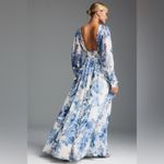 Anthropologie BHLDN Long Sleeve Chiffon Blue Floral Maxi Dress Size Medium Photo 2