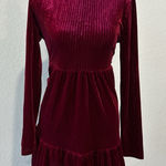 Chic Long Sleeve Velvet Dress in Deep Red Photo 0