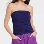 A New Day  Slim Fit Ruched Tube Top Navy Women's S NWT Photo 0