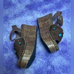 OTBT  Leather Brown & Turquoise Chunky Cahoot Espadrille Platform Wedge Sandals Photo 2