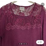Knox Rose  Maroon Thermal Knit Crochet Blouse Medium Photo 3