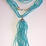 Vintage 3 Strand Blue Beads Tassel Fringe Pendant Beaded Retro Boho Necklace Photo 0