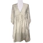 H&M New  Beige V-Neck Knee Length Dress S Balloon Sleeves Party Boho Cream Green Photo 7