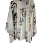 Citron Santa Monica Women's 2X Floral Print Silk Kimono Topper Jacket White Size XXL Photo 0