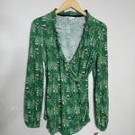 Boden Size 10 Elodie Frill Neck Blouson Faux Wrap Top Long Sleeve Jersey Green Photo 1