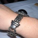 Vintage Silver Tone Large Black Stone with Flower and Rhinestone Embellishments Photo 3