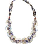 Mother of Pearl Disks Braided With Gold Blue & White Seed Bead Long Necklace Blue Photo 3