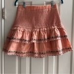 Floral Embroidered Smocked Mini Skirt 100% Cotton Dusty Pink Medium Western Boho Photo 5