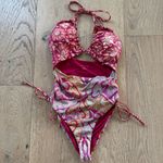 Anthropologie  Claudia Cut Out Halter  One Piece Pink Paisley Swimsuit Small Photo 2