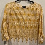 Anthropologie DELETTA Gold Geometric Boxy Batwing 3/4 Sleeve Boho Blouse Photo 0