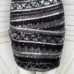 EXPRESS  Y2K Sequin Geometric Stripe Mini Skirt‎ Black Silver XS Photo 0