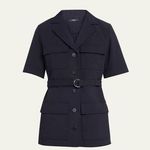 Theory  Womens Blazer Blue Short Sleeve Safari Jacket Pockets Notched Outdoor XL Photo 0