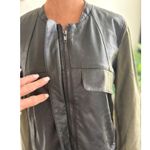 Sans Souci Faux Leather Olive Green Sleeve Jacket Bomber Moto Style Photo 4