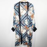 Lulus Dusty Blue Floral Print Satin Midi Robe Dress Women's Size X-Small XS Photo 9