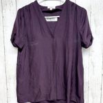 Wilfred Top Women Size XS Plum Vneck Button Short Sleeve Blouse Cuff Sleeves Purple Photo 0