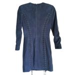 Intermix  Y2K Edgy Biker Suede Leather Mini Dress Small Blue LaceUp Glam Cocktail Photo 4
