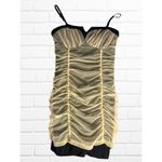 Twelve by Twelve Dress Women's Size Small Mini Ruched Ruffle Tan Black Cocktail Photo 1