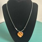 New Hand Crafted Heart Shaped Tiger’s Eye and Hematite Bead Necklace Brown Photo 0
