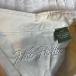 HALO‎ HATTIE White Button Up 100% Silk Hawaiian Shirt Medium M Red Hibiscus Tan Photo 2