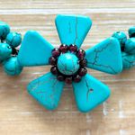 Faux Turquoise Flower Beaded Choker Necklace Boho Statement Gemstone Black Photo 4