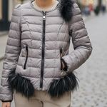 NISHANG Down Filled Packable Puffer Coat Removable Faux Fur Cuff Colar Sz XS/S Gray Photo 0