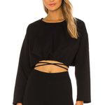 H:ours  Black Crop Sweatshirt MEDIUM Tie Waist Top Long Sleeve Revolve $110 NEW Photo 0