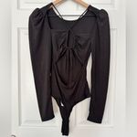 ASTR  The Label Medium Rib Multi Back Cutout Bodysuit In Black Long Puff Sleeve Photo 5