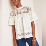 Anthropologie  Eri and Ali White Boho Crochet Cottagecore Blouse Size Large Photo 2