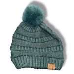 Authentic C.C Beanie Women’s Green Slouchy Cable Knit Faux Fur Pom Hat Winter Photo 6