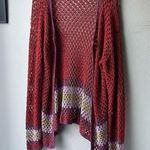 Rose Carmine Metallic Red Crochet Knit Colorblock Open Cardigan Sweater One Size Size undefined Photo 1