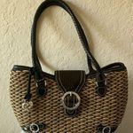 Brighton : Black/ Brown Wicker Shoulder Bag- Silver tone- Leather Trim- wear Photo 0