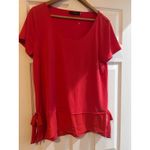 Ivanka Trump  Red Short Sleeve Tiered Hem Tunic Top Tie Detail Size L G Photo 1