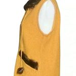 Vintage 90s Mustard 100% Boiled Wool Brown Faux Fur Collar Vest. Size Medium EUC Yellow Photo 2
