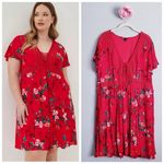 Torrid  Red Floral Gauze Lace Up Skater Mini Dress Photo 1