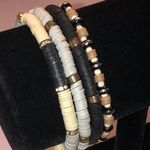Tan Off White Black Disc Beads Beaded Boho Retro Stretchy Bracelets Photo 0