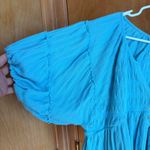 Urban Outfitters  Smocked Peplum Top Blue V Neck 3/4 Sleeve Babydoll Size S Photo 5