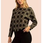 Trina Turk ππ Easy Going Metallic Knit Jacquard Top ~ Black Gold Silver XL NWT Photo 2