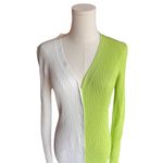 STAUD - Shoko Sweater Dress Lime White Colorblock Midi Sz M Photo 3