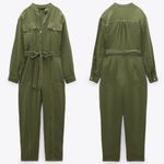 ZARA JUMPSUIT W/ CONTRASTING TOPSTITCHING Button up Long Sleeve Pockets Belt NEW Photo 6